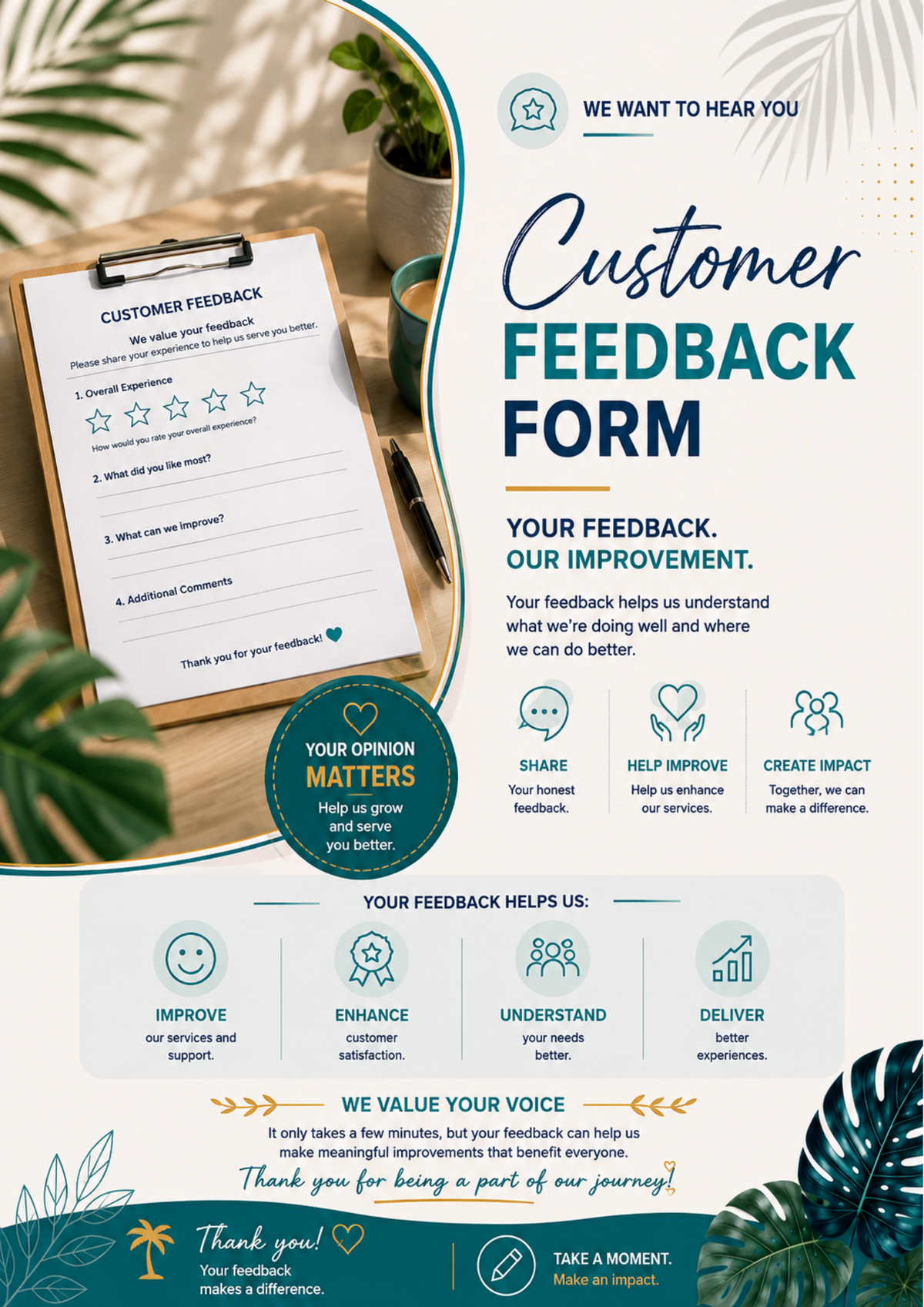 Customer Feedback Form Template | Customer Satisfaction Survey, Review & Service Improvement Form