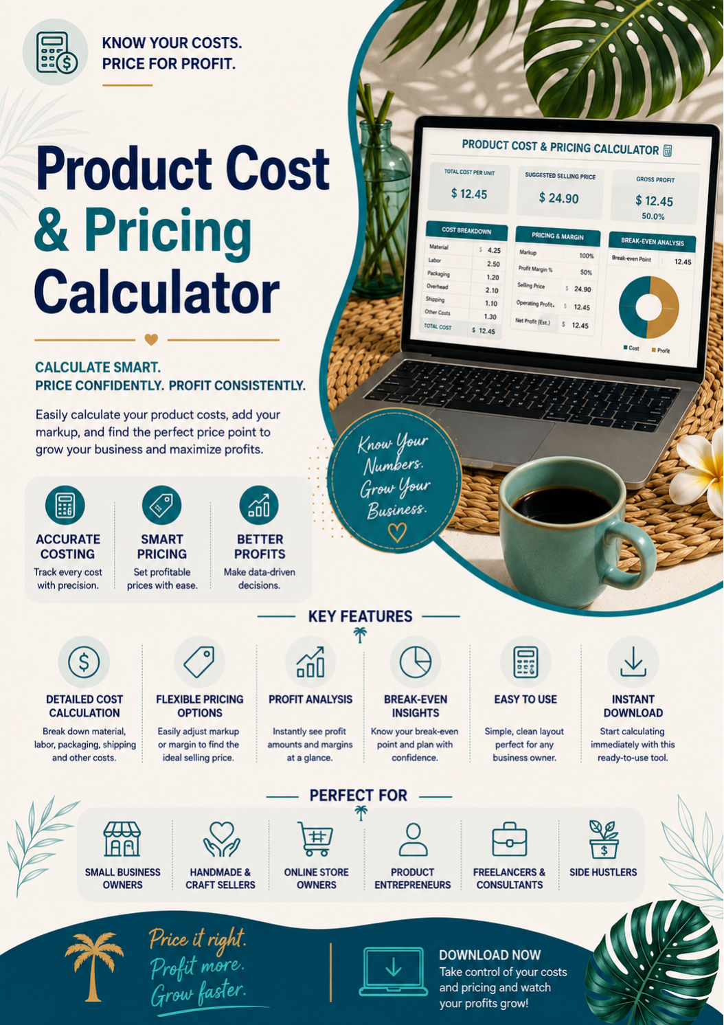 Product Cost & Pricing Calculator Template | Pricing Spreadsheet for Small Business, Etsy & Shopify Sellers