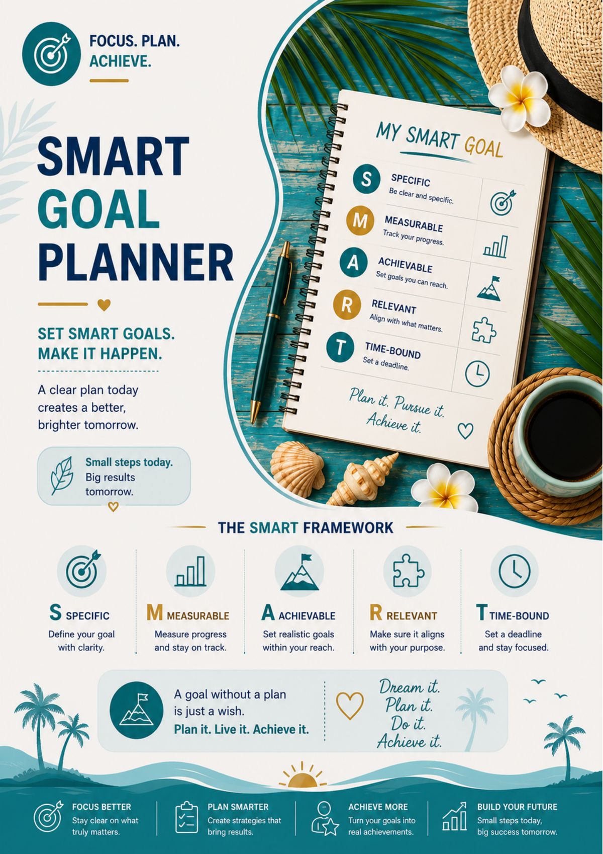 Smart Goal Planner A4 – SMART Goals Setting & Productivity Tracker