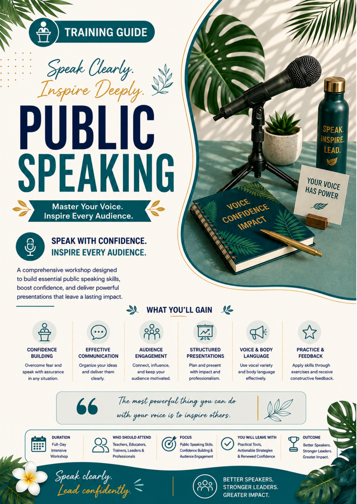Public Speaking 6-Hour Workshop Trainer Guide | Presentation Skills Training Manual, Communication Workshop Resource & Leadership Development Guide