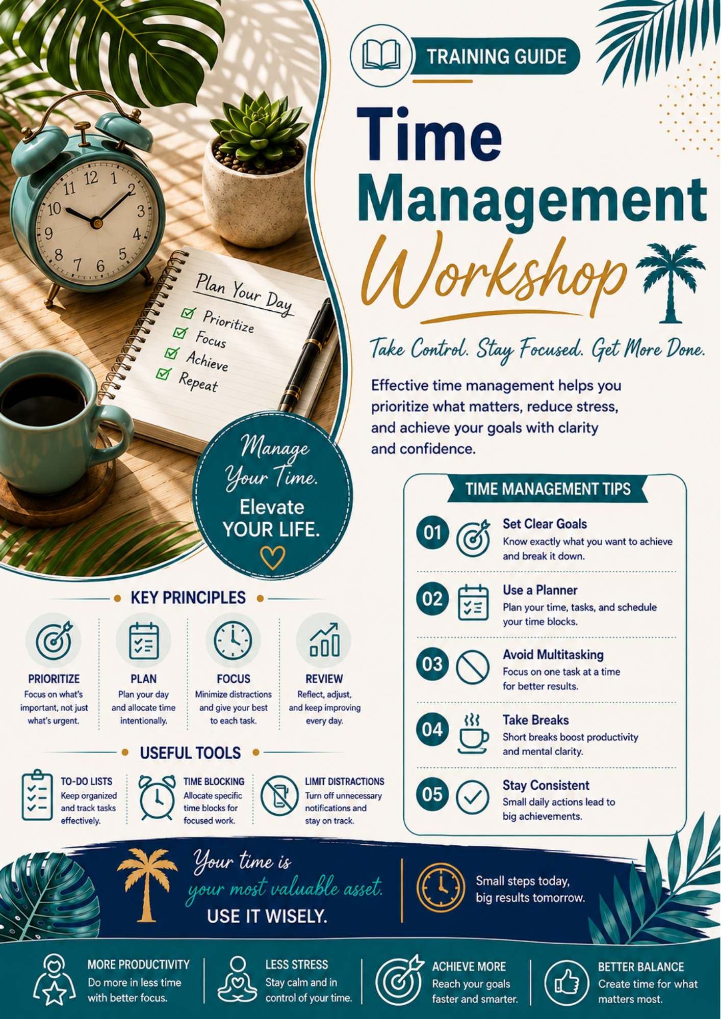 Time Management Learner’s Guide Workbook | Productivity, Goal Setting & Time Planning Training Resource